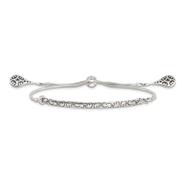 Sterling Silver Antiqued Filigree Drops Adjustable Bolo Bracelet