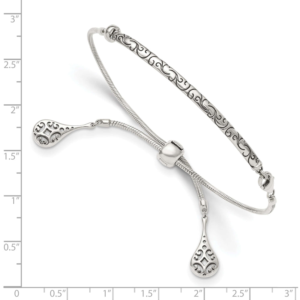 Sterling Silver Antiqued Filigree Drops Adjustable Bolo Bracelet