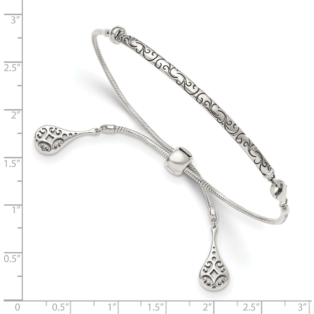 Sterling Silver Antiqued Filigree Drops Adjustable Bolo Bracelet