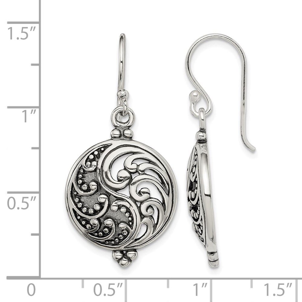 Sterling Silver Antiqued Filigree Yin and Yang Dangle Earrings, view 4 of 4