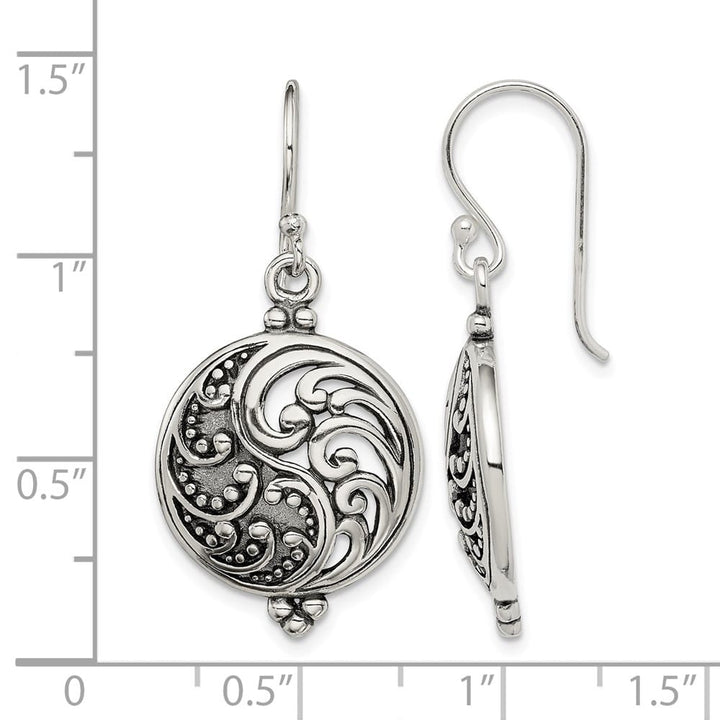 Sterling Silver Antiqued Filigree Yin and Yang Dangle Earrings, view 4 of 4
