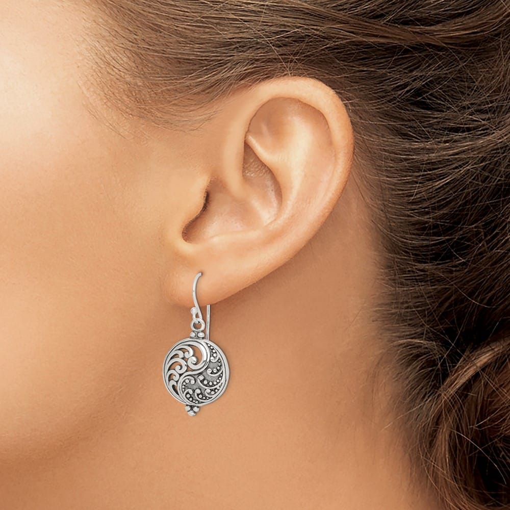 Sterling Silver Antiqued Filigree Yin and Yang Dangle Earrings, view 3 of 4