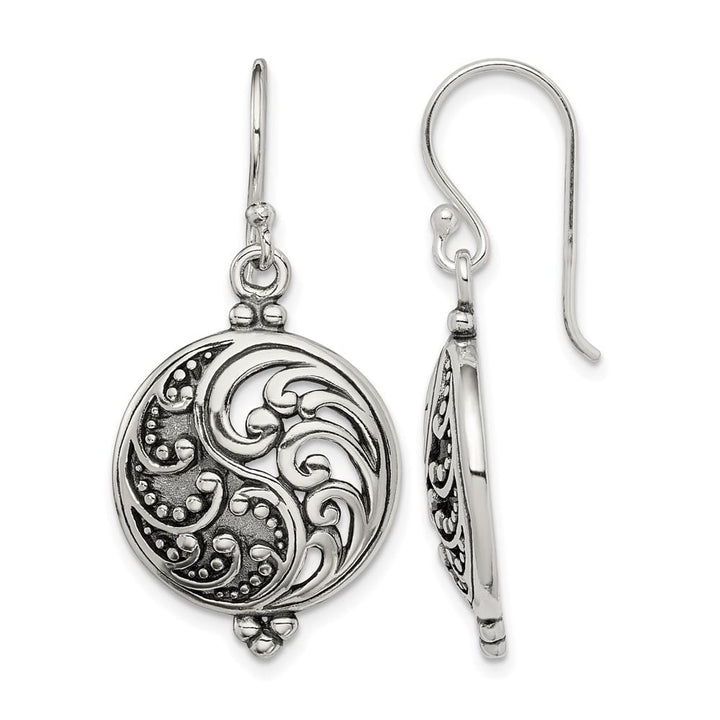 Sterling Silver Antiqued Filigree Yin and Yang Dangle Earrings, view 1 of 4