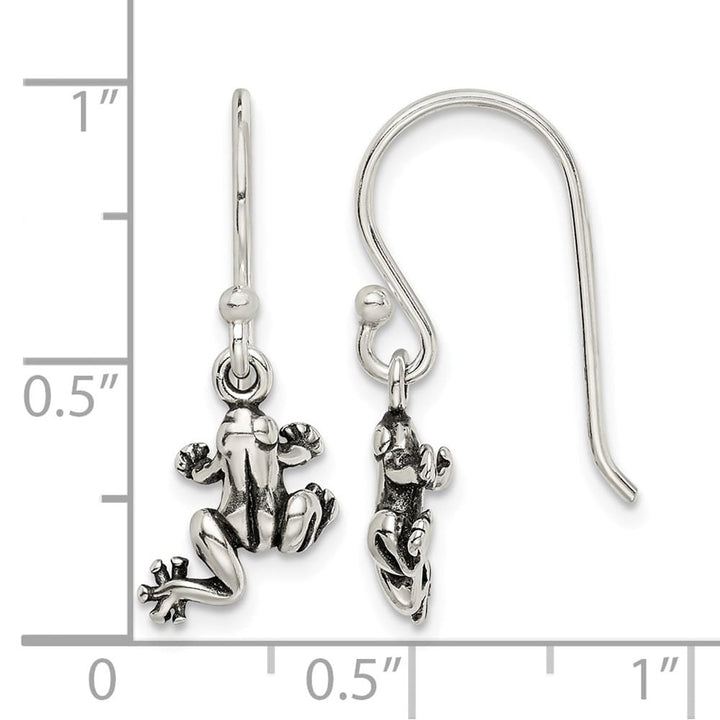 Sterling Silver Antiqued Frog Shepherd Hook Earrings, view 4 of 4