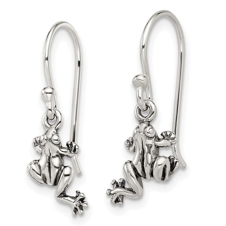Sterling Silver Antiqued Frog Shepherd Hook Earrings, view 2 of 4