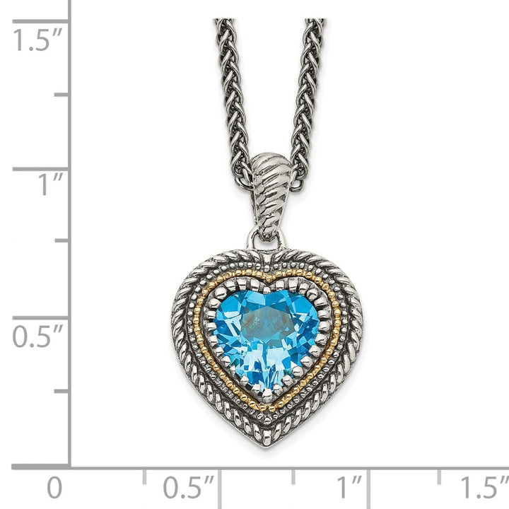 Sterling Silver Antiqued Light Swiss Blue Topaz Heart 18 inch Necklace