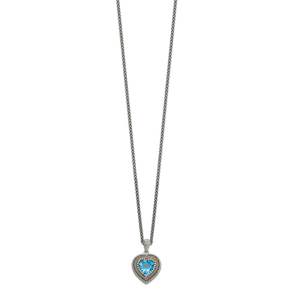 Sterling Silver Antiqued Light Swiss Blue Topaz Heart 18 inch Necklace