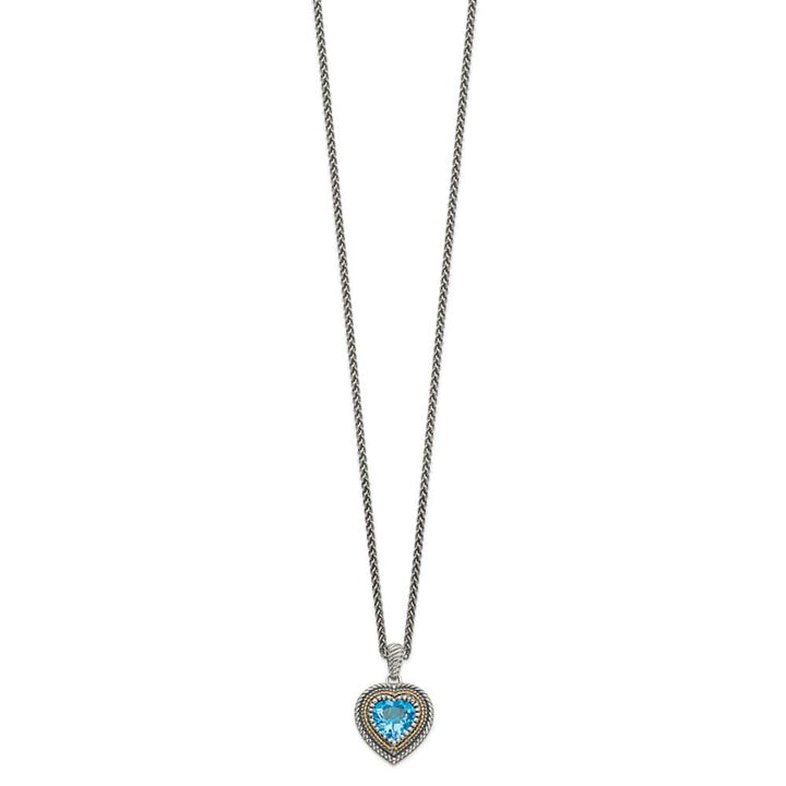 Sterling Silver Antiqued Light Swiss Blue Topaz Heart 18 inch Necklace