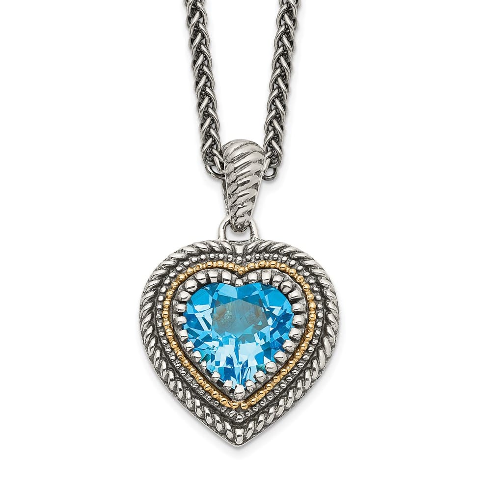 Sterling Silver Antiqued Light Swiss Blue Topaz Heart 18 inch Necklace