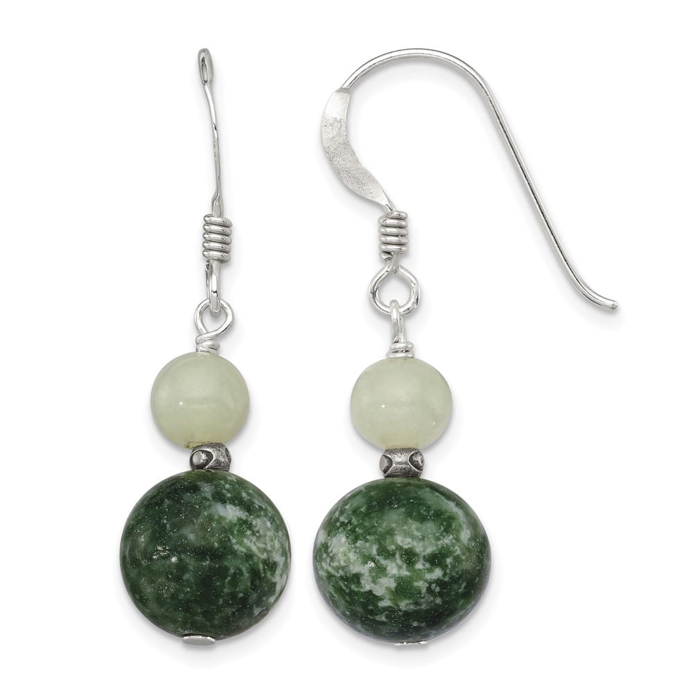 Sterling Silver Antiqued Moss Agate & Green Quartz Dangle Earrings, view 1 of 4