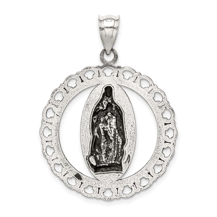 Sterling Silver Antiqued Religious Ruffled Circle Pendant