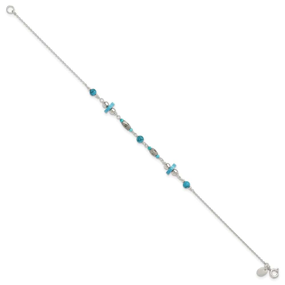 Sterling Silver Antiqued Turquoise Beaded Anklet