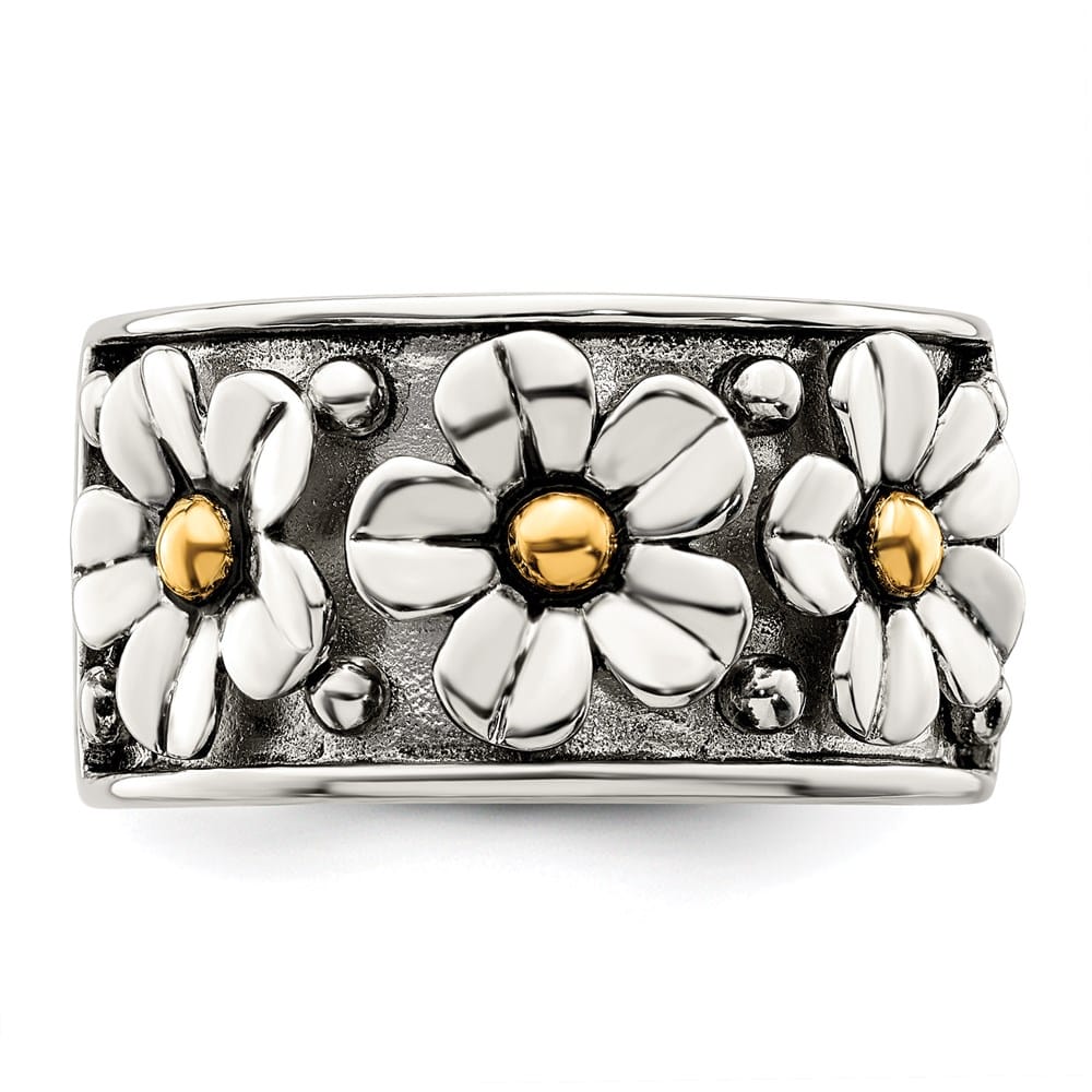 Sterling Silver Antiqued with 14K Gold Centers Daisy Ring