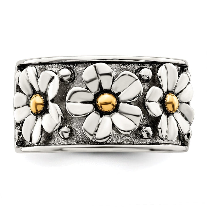Sterling Silver Antiqued with 14K Gold Centers Daisy Ring