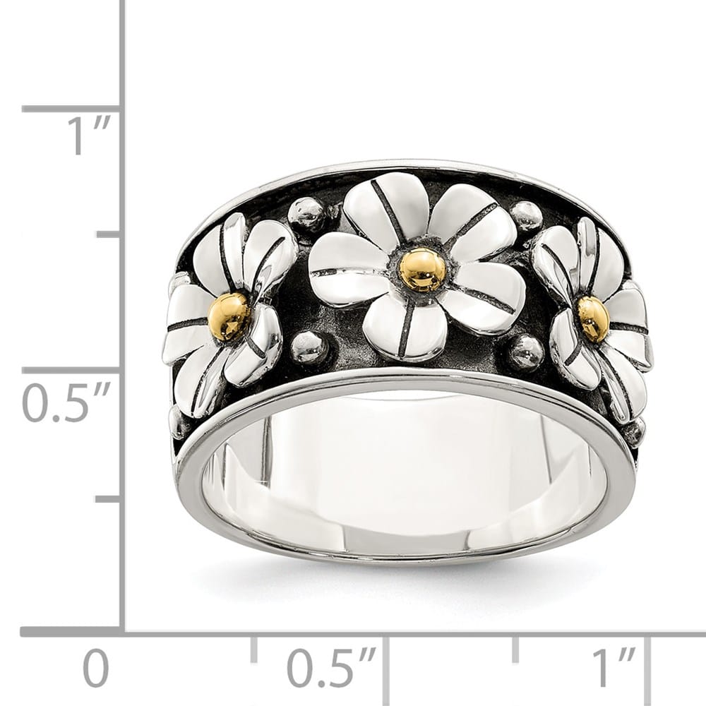 Sterling Silver Antiqued with 14K Gold Centers Daisy Ring