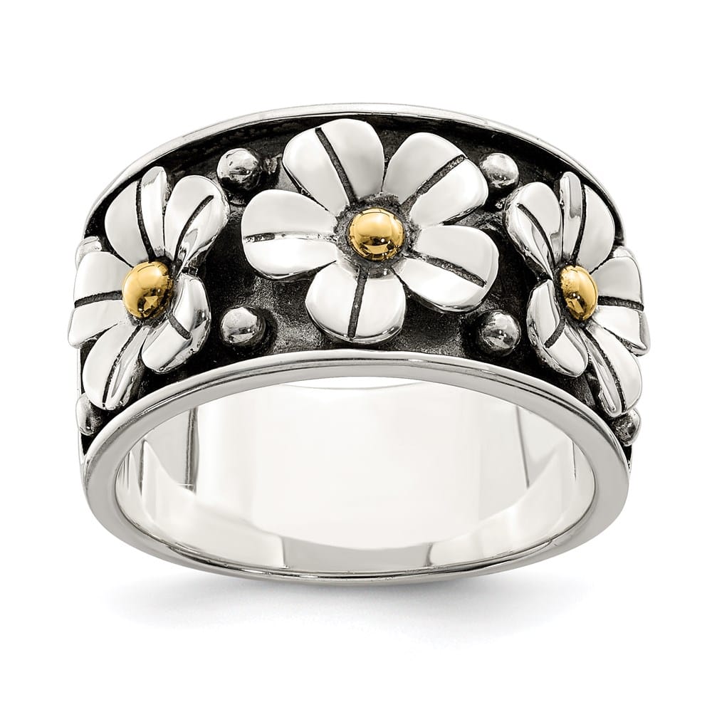 Sterling Silver Antiqued with 14K Gold Centers Daisy Ring