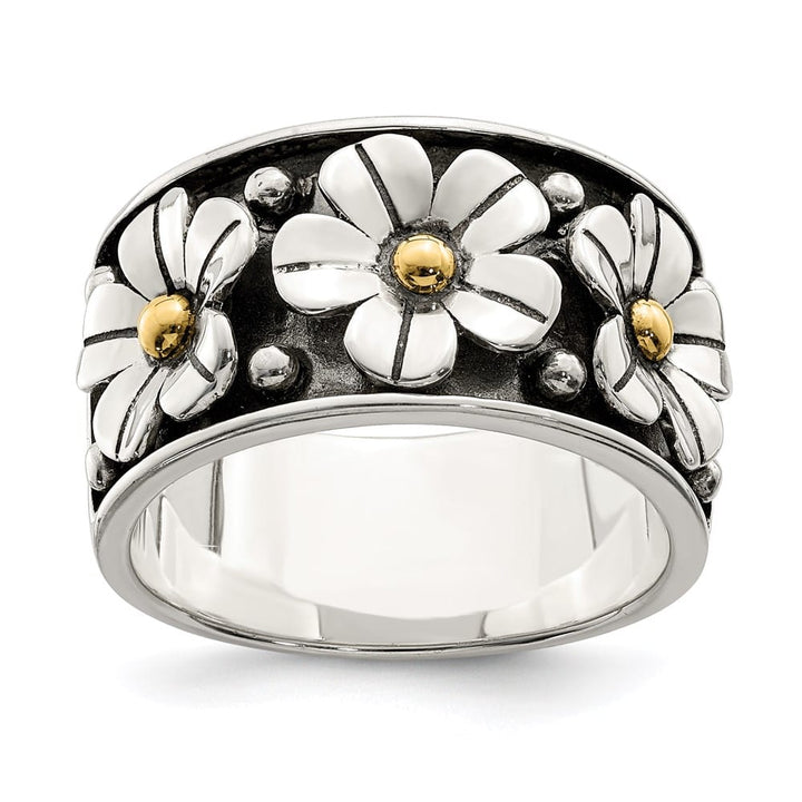 Sterling Silver Antiqued with 14K Gold Centers Daisy Ring