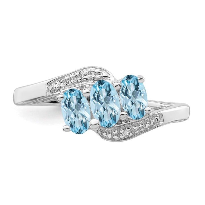 Sterling Silver Aqua & Diamond Ring