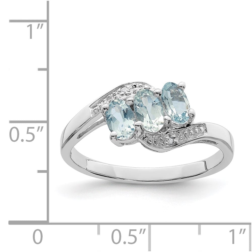 Sterling Silver Aqua & Diamond Ring
