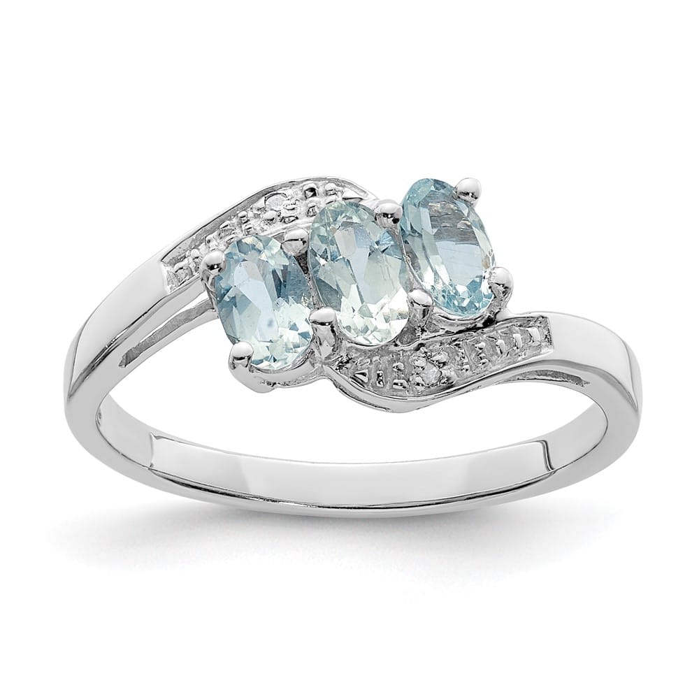 Sterling Silver Aqua & Diamond Ring