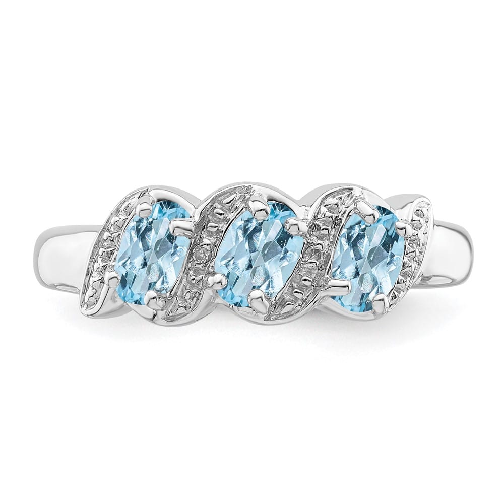 Sterling Silver Aqua & Diamond Ring