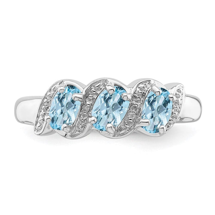 Sterling Silver Aqua & Diamond Ring