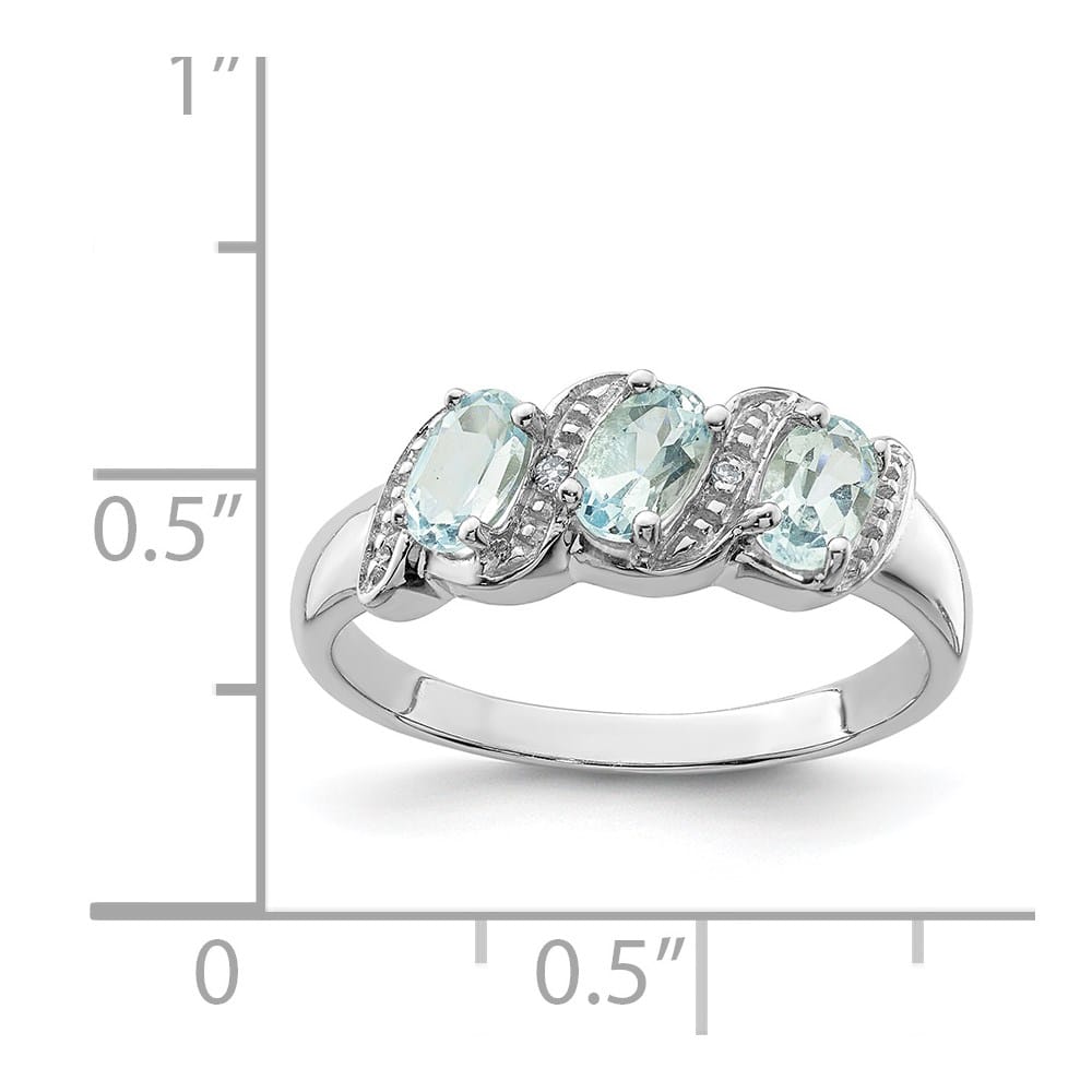 Sterling Silver Aqua & Diamond Ring