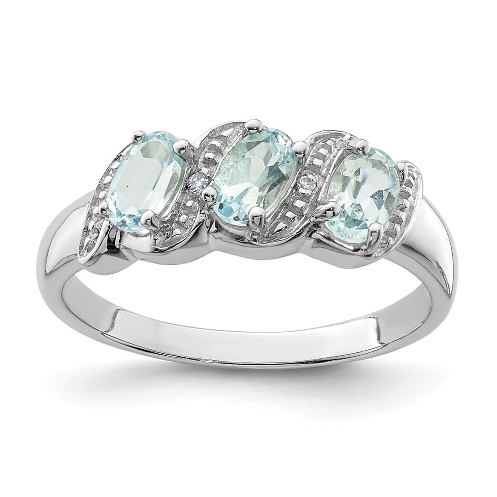 Sterling Silver Aqua & Diamond Ring