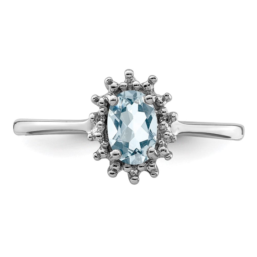 Sterling Silver Aquamarine Diamond Ring