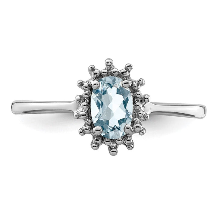 Sterling Silver Aquamarine Diamond Ring
