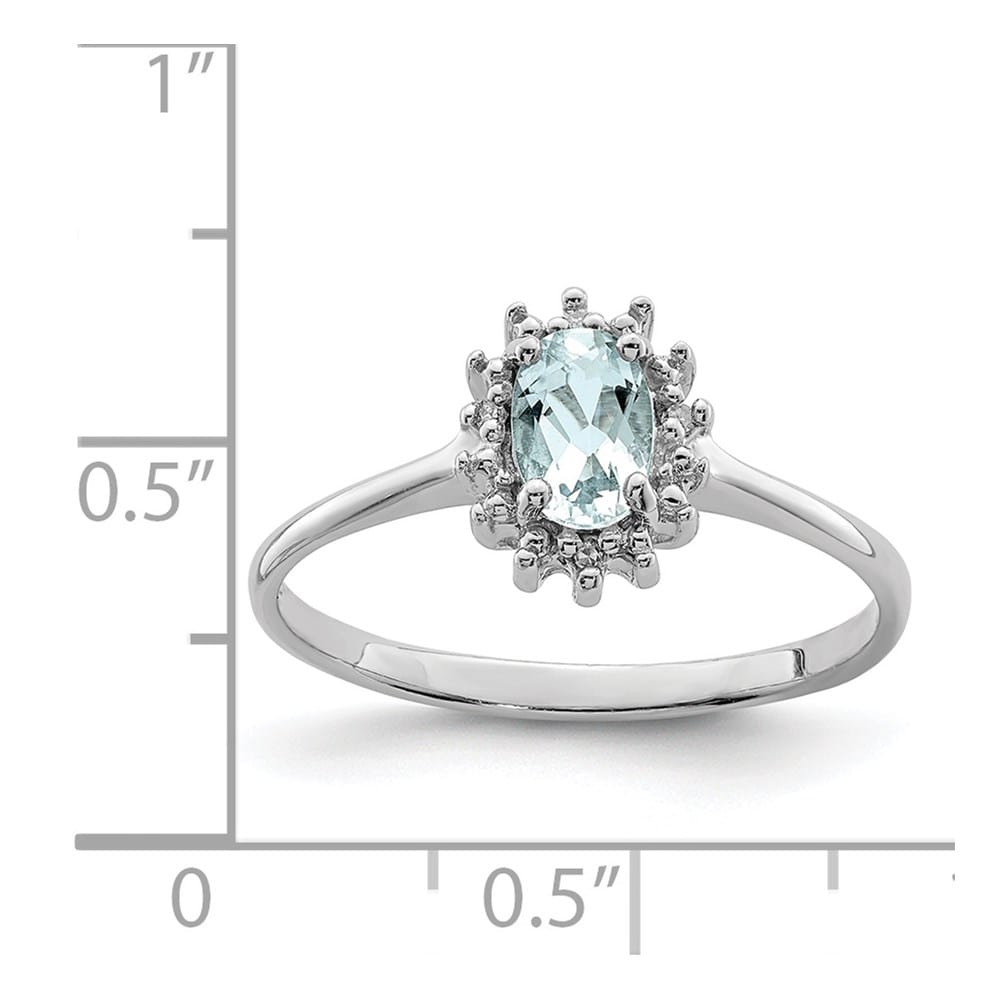 Sterling Silver Aquamarine Diamond Ring