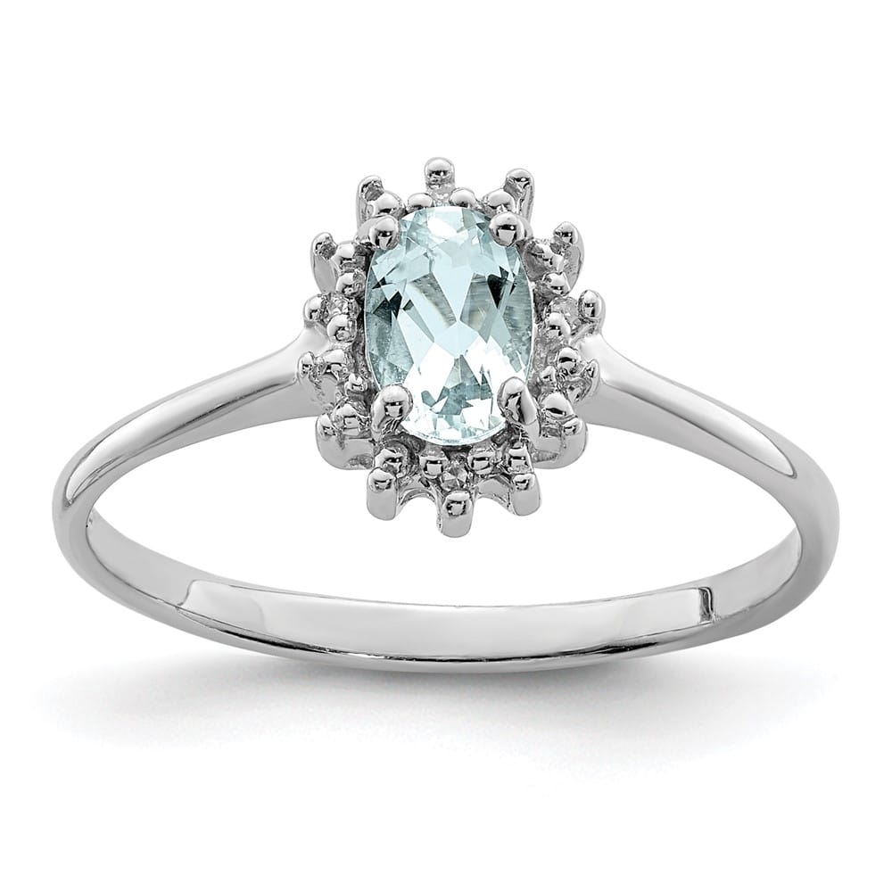 Sterling Silver Aquamarine Diamond Ring