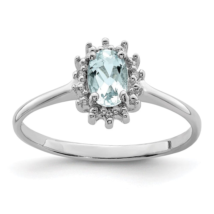 Sterling Silver Aquamarine Diamond Ring