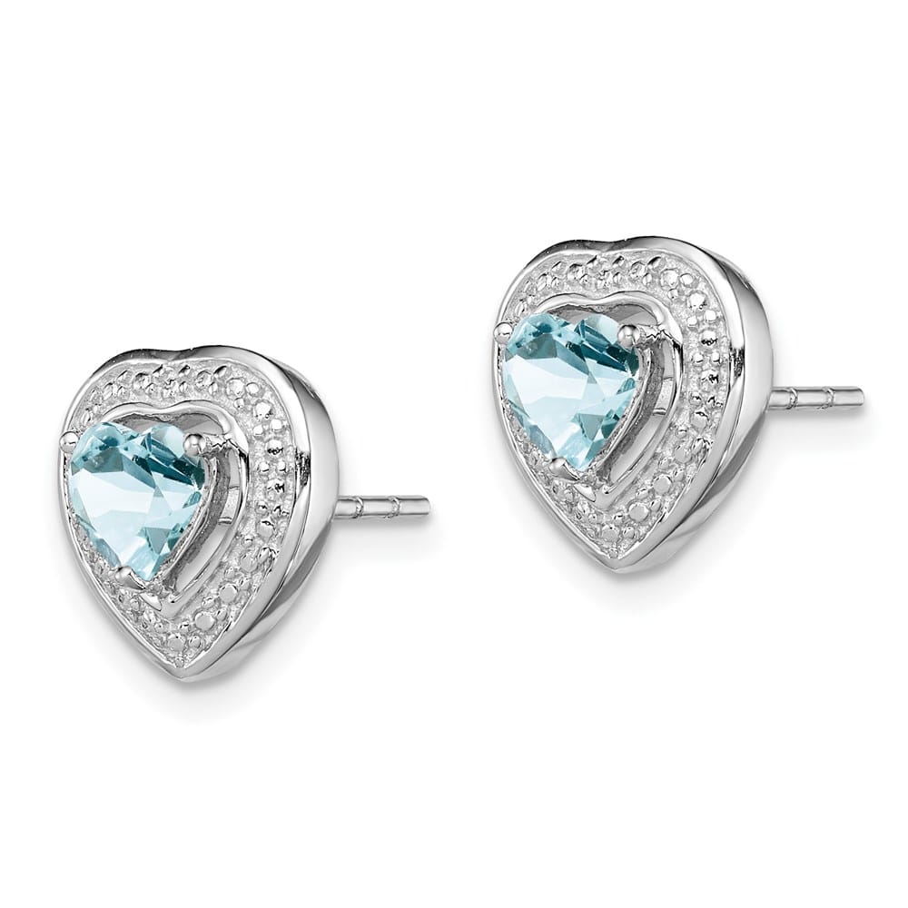 Sterling Silver Aquamarine Teardrop Heart Post Earrings, view 2 of 4