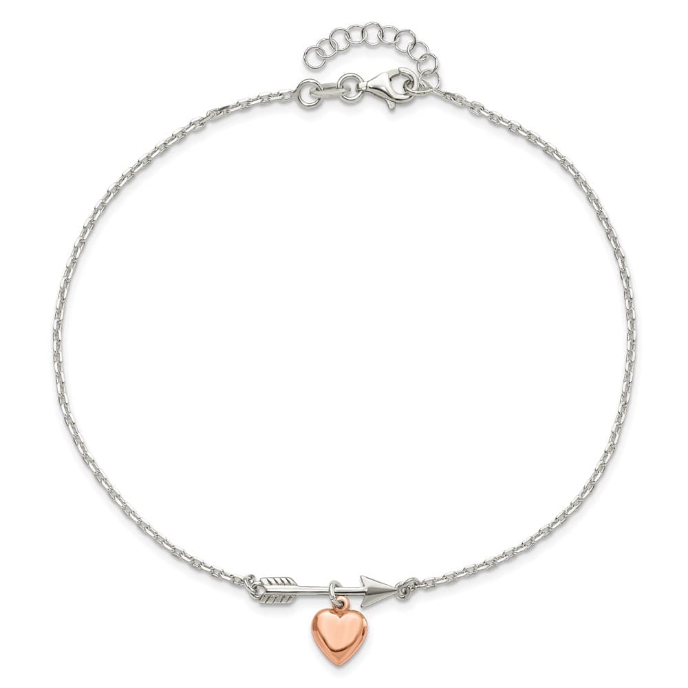 Sterling Silver Arrow with Heart Anklet