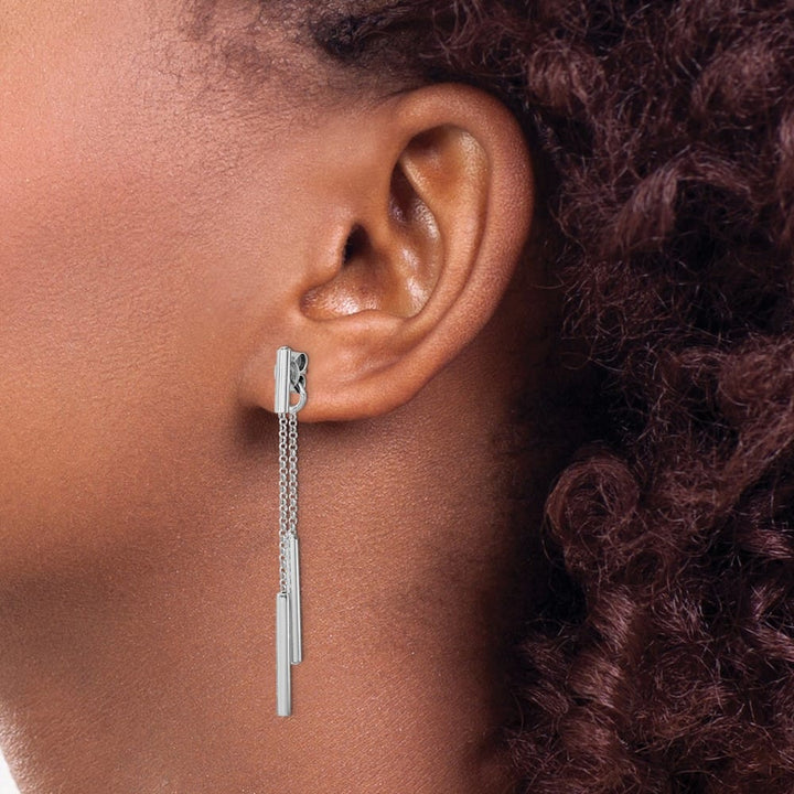 Sterling Silver Bar & Chain Front/Back Post Dangle Earrings, view 3 of 4