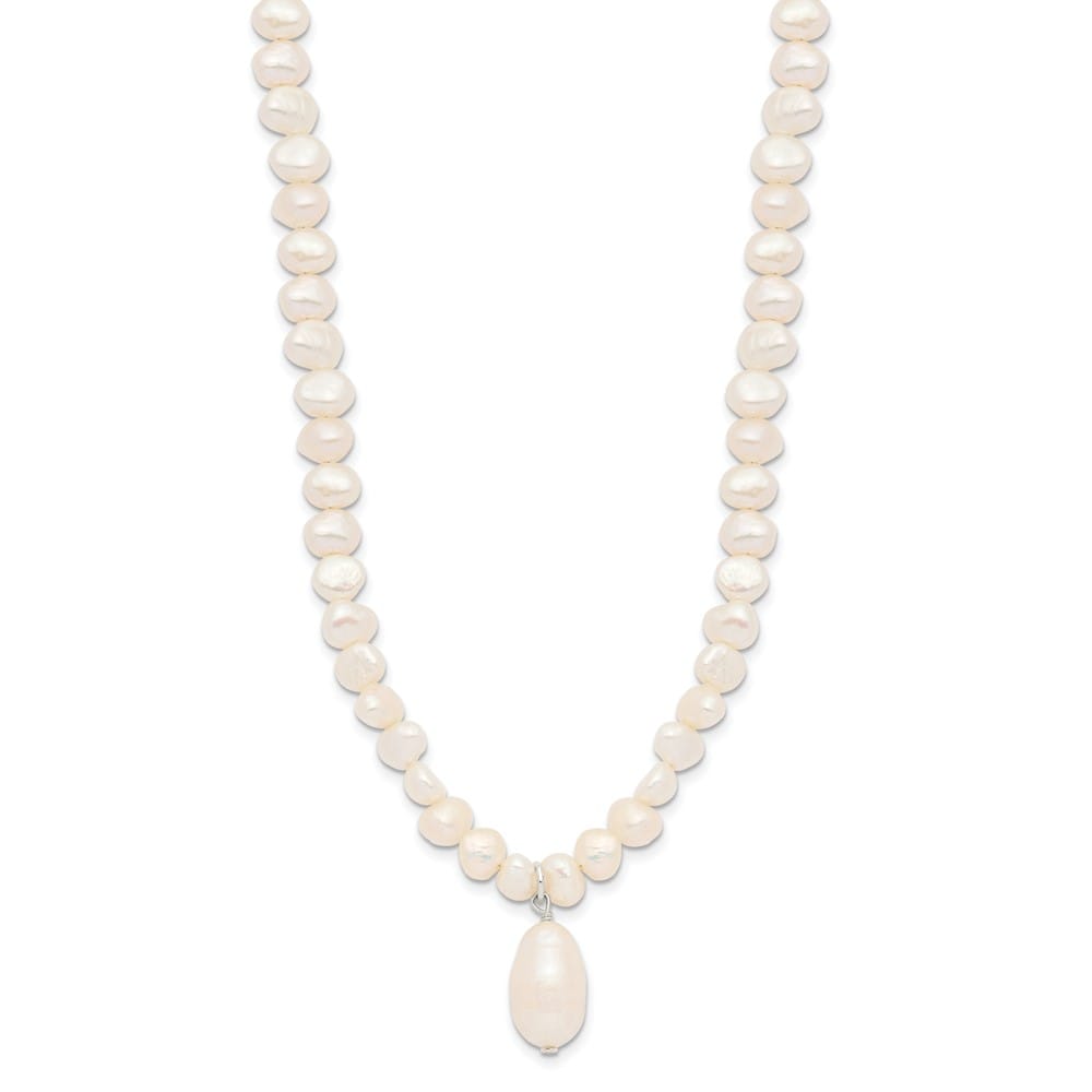 Sterling Silver Baroque and Rice Cultured Pearl Drop 18 inch Necklace