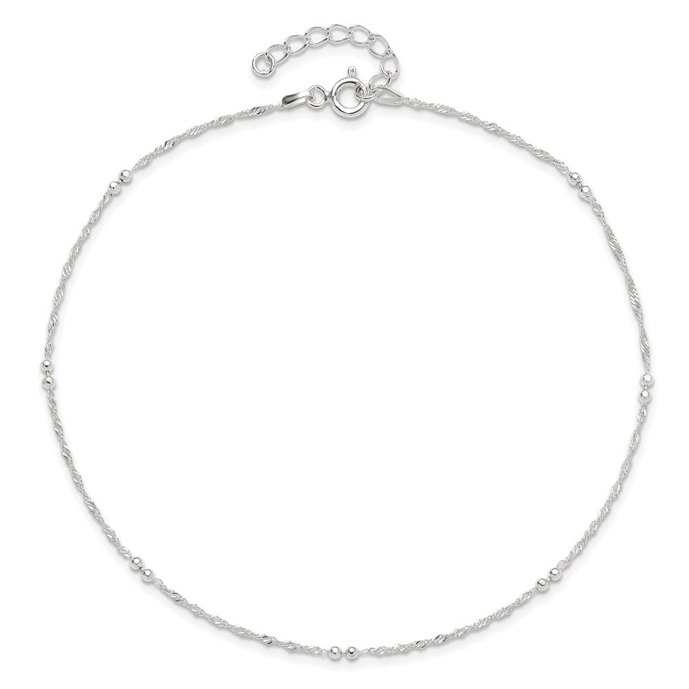 Sterling Silver Bead 7-Station 1 mm Anklet