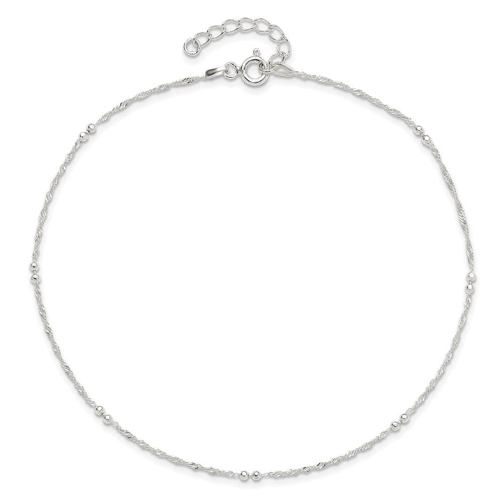 Sterling Silver Bead 7-Station 1 mm Anklet