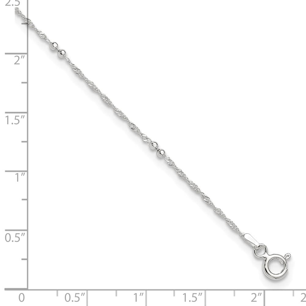 Sterling Silver Bead 7-Station 1 mm Anklet