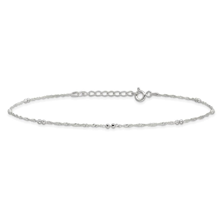 Sterling Silver Bead 7-Station 1 mm Anklet