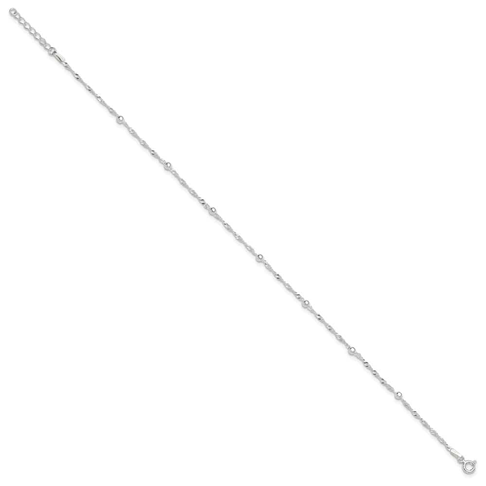 Sterling Silver Bead 7-Station on Ball Link Anklet