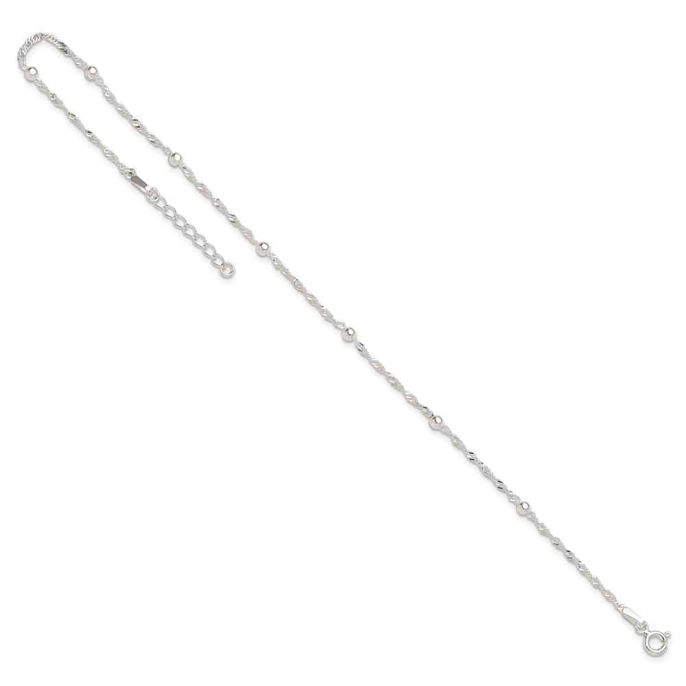 Sterling Silver Bead 7-Station on Ball Link Anklet
