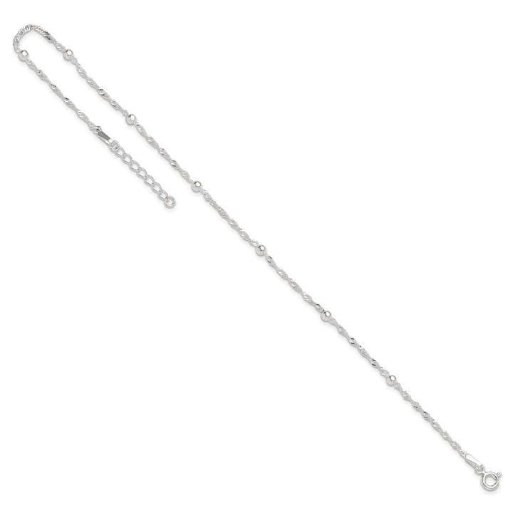 Sterling Silver Bead 7-Station on Ball Link Anklet