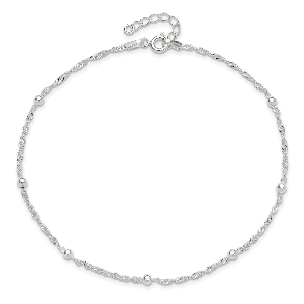 Sterling Silver Bead 7-Station on Ball Link Anklet