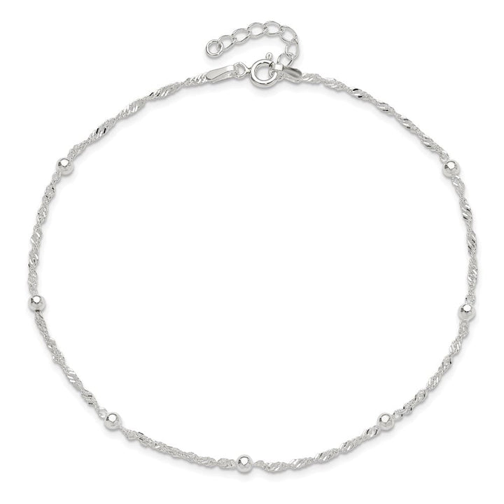 Sterling Silver Bead 7-Station on Ball Link Anklet