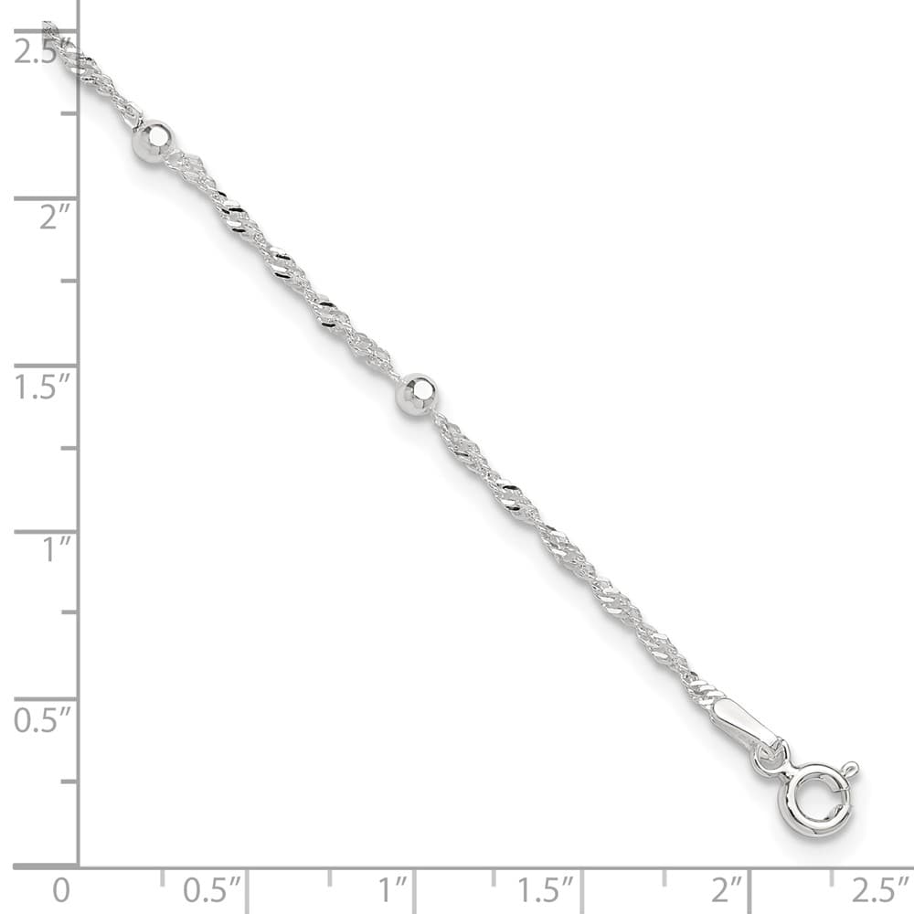 Sterling Silver Bead 7-Station on Ball Link Anklet