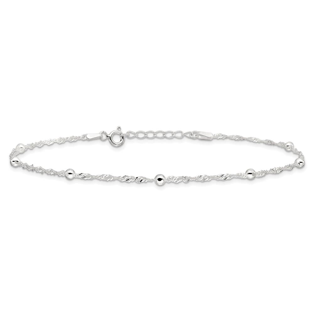 Sterling Silver Bead 7-Station on Ball Link Anklet