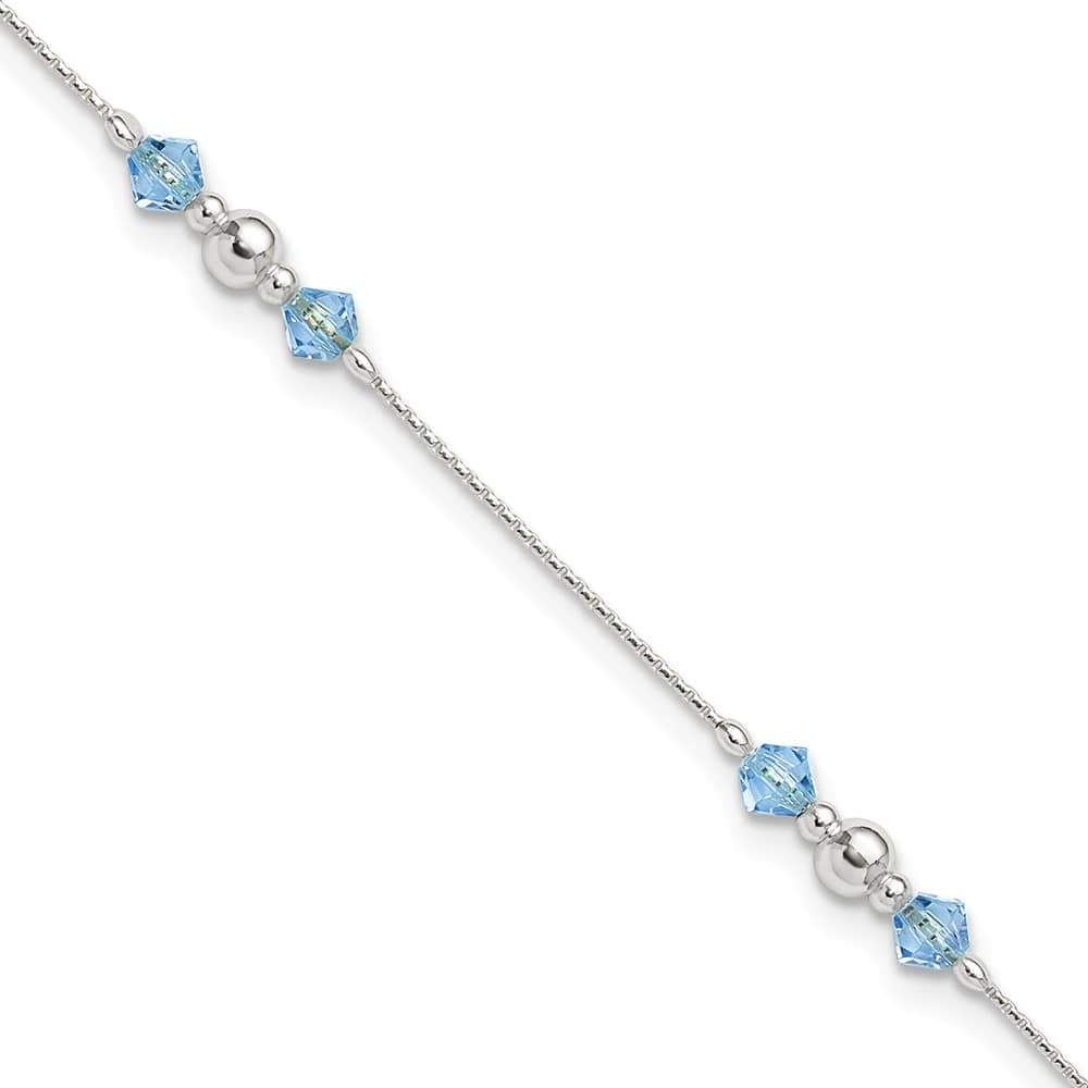 Sterling Silver Bead and Blue CZ Anklet — .925 sterling silver, 10 inches long, 1 inch extension, lobster clasp, 2.63 g