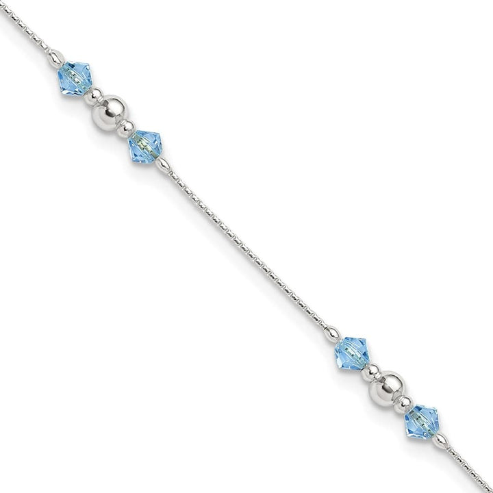 Sterling Silver Bead and Blue CZ Anklet — .925 sterling silver, 10 inches long, 1 inch extension, lobster clasp, 2.63 g
